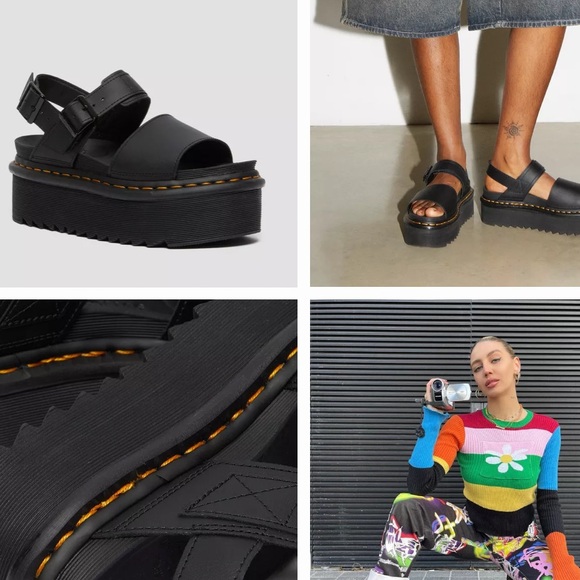 Dr Doc Martens Voss Women's Leather Strap Platform Sandals Heels Shoes in Black - Picture 11 of 13